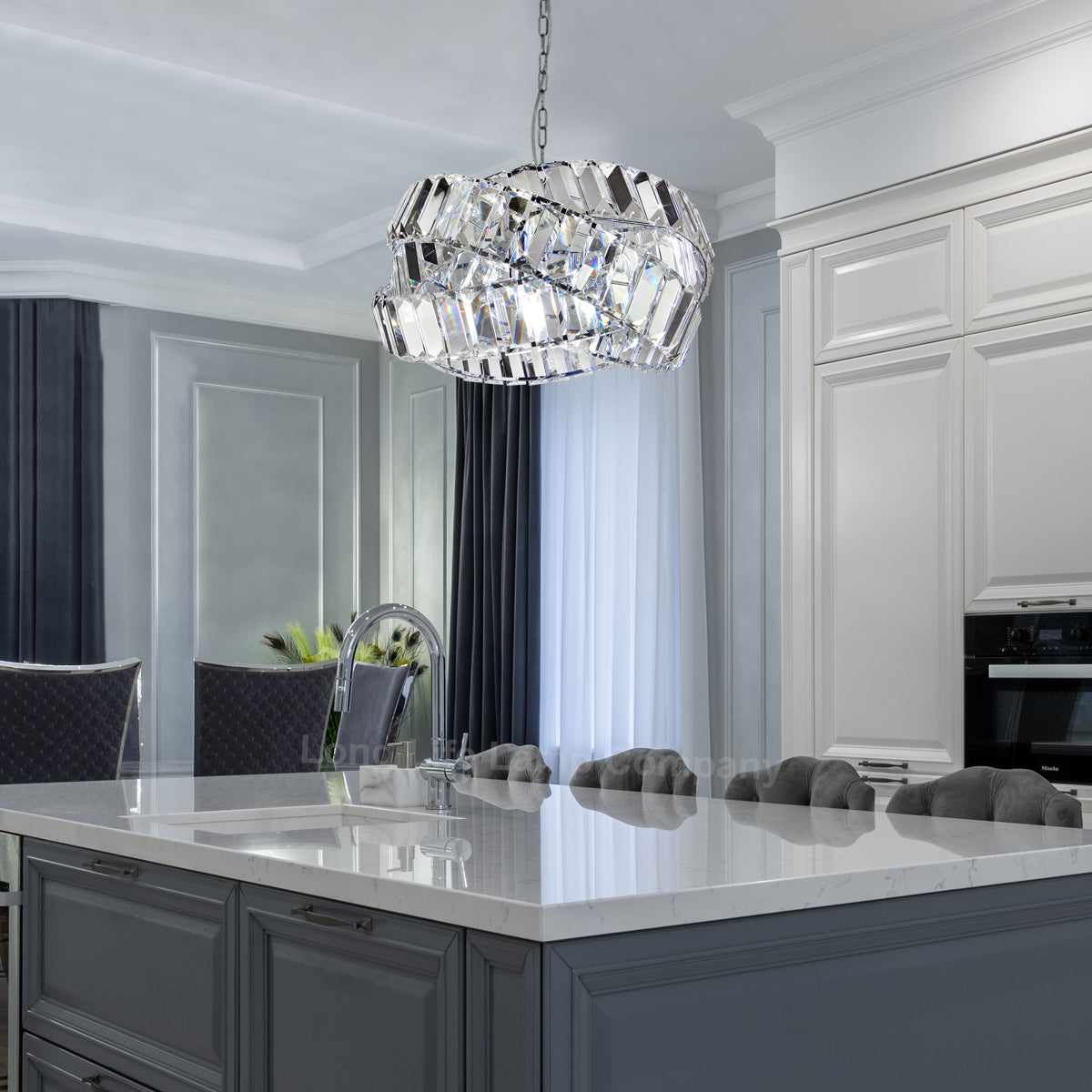 Modern Ceiling Crystal Chandelier Pendant Light Chrome Fixture Glass 3 Rings H3064