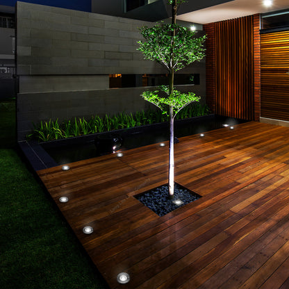 1w LED Recessed Outdoor Ground Light Round Cool White Brushed Chrome Walkover Uplighter GL07CW