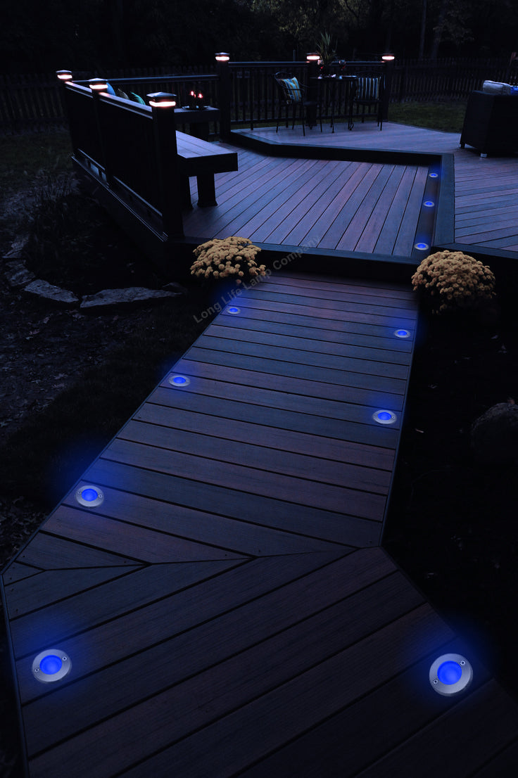 1w LED Recessed Outdoor Ground Light Round Blue Brushed Chrome Walkover Uplighter GL08B
