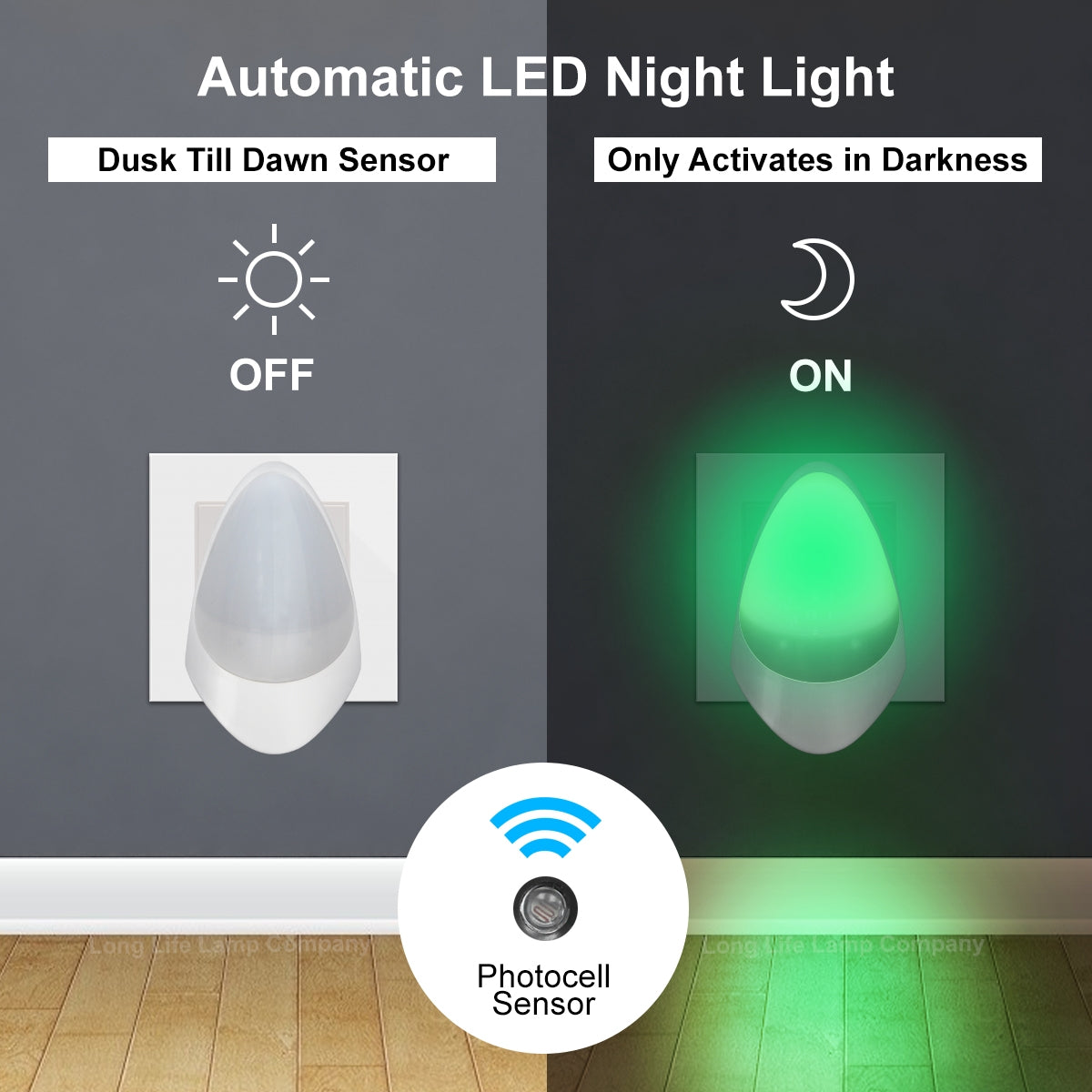 Automatic Green LED Night Light Plug In Energy Saving Dusk 2 Dawn - Free delivery on all orders