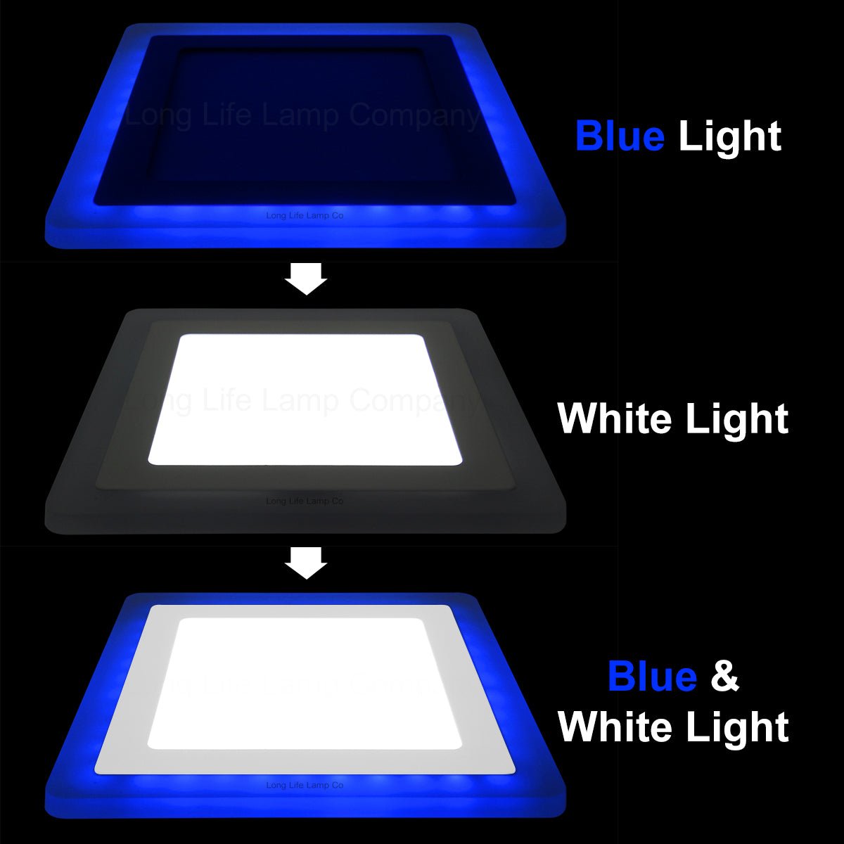 12w + 4w Square Recessed LED Ceiling Panel Light Dual Colour Cool White/Blue - Energy Light Bulbs - Free delivery on all orders