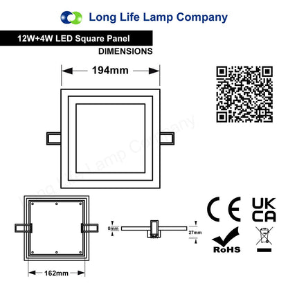 12w + 4w Square Recessed LED Ceiling Panel Light Dual Colour Cool White/Red - Free delivery on all orders