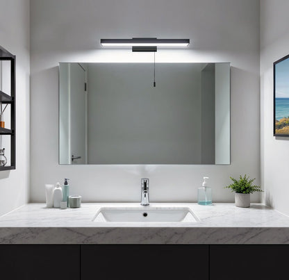 12W Black LED Bathroom Mirror Wall Light with Pull Cord Cool White 6500K IP44 ML25 - Free delivery on all orders