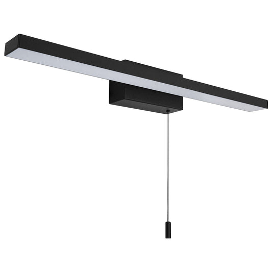 12W Black LED Bathroom Mirror Wall Light with Pull Cord Cool White 6500K IP44 ML25 - Free delivery on all orders