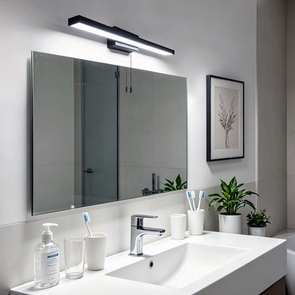 12W Black LED Bathroom Mirror Wall Light with Pull Cord Cool White 6500K IP44 ML25 - Free delivery on all orders