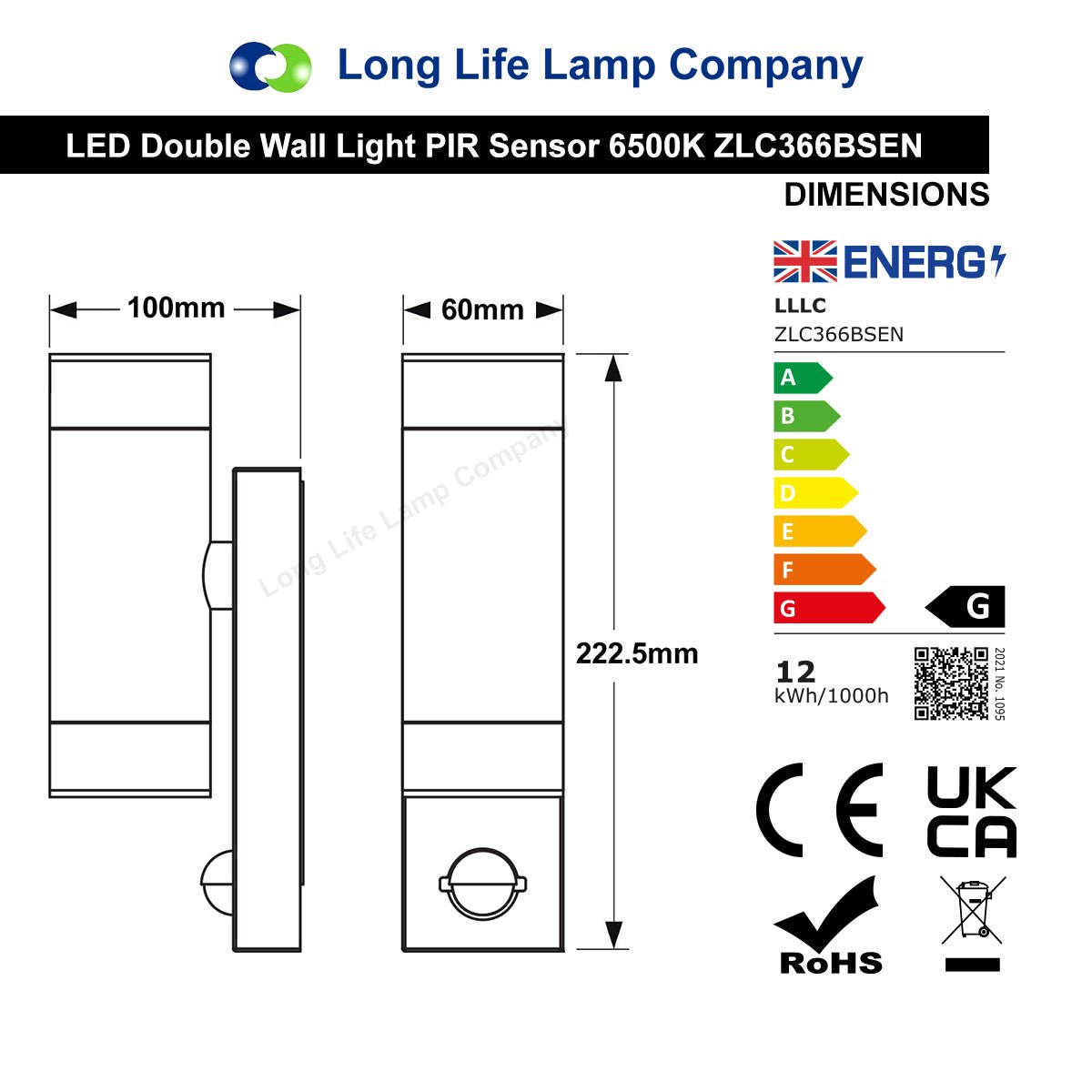 12W Black LED Double Outdoor Wall With PIR Movement Sensor Stainless Steel Cool White - Energy Light Bulbs - Free delivery on all orders