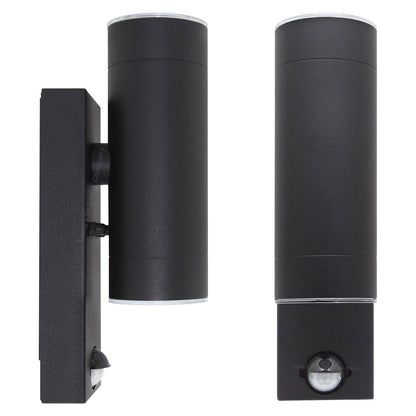 12W Black LED Double Outdoor Wall With PIR Movement Sensor Stainless Steel Cool White - Energy Light Bulbs - Free delivery on all orders