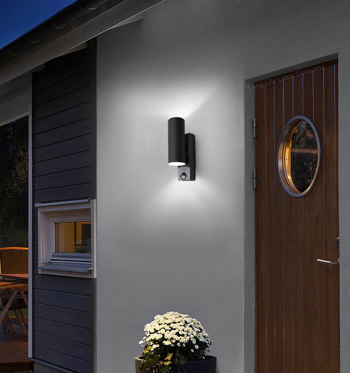 12W Black LED Double Outdoor Wall With PIR Movement Sensor Stainless Steel Cool White - Energy Light Bulbs - Free delivery on all orders