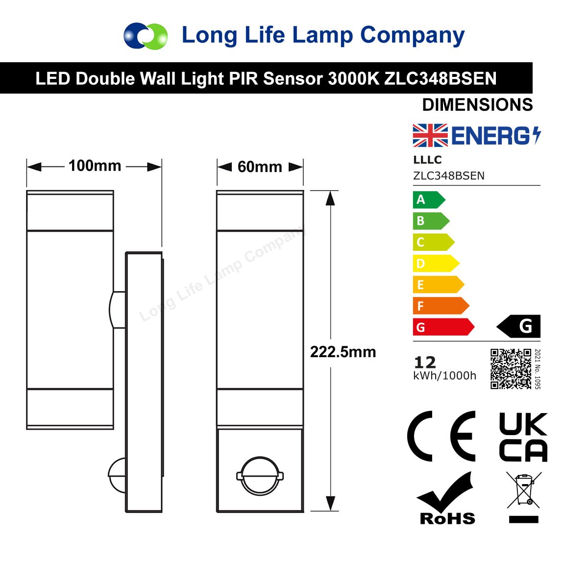 12W Black LED Double Outdoor Wall With PIR Movement Sensor Stainless Steel Warm White - Energy Light Bulbs - Free delivery on all orders