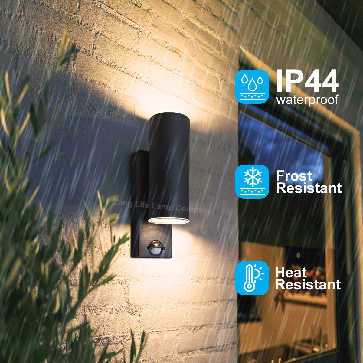 12W Black LED Double Outdoor Wall With PIR Movement Sensor Stainless Steel Warm White - Energy Light Bulbs - Free delivery on all orders
