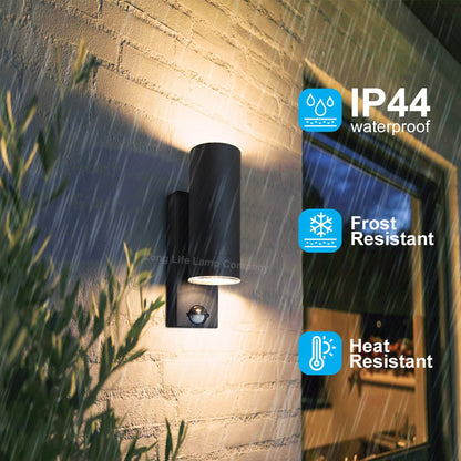 12W Black LED Double Outdoor Wall With PIR Movement Sensor Stainless Steel Warm White - Energy Light Bulbs - Free delivery on all orders