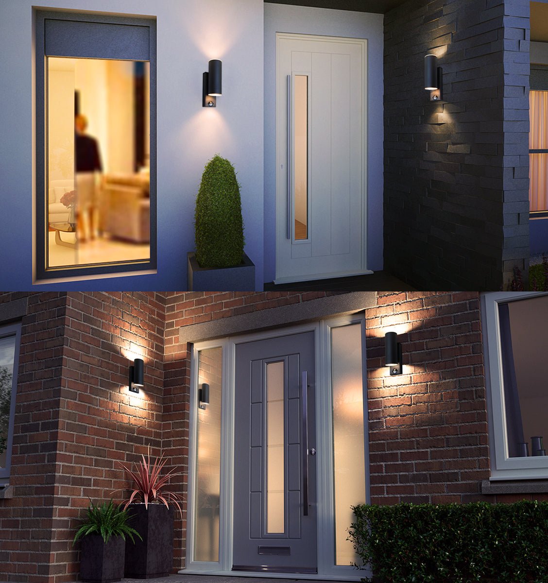 12W Black LED Double Outdoor Wall With PIR Movement Sensor Stainless Steel Warm White - Energy Light Bulbs - Free delivery on all orders