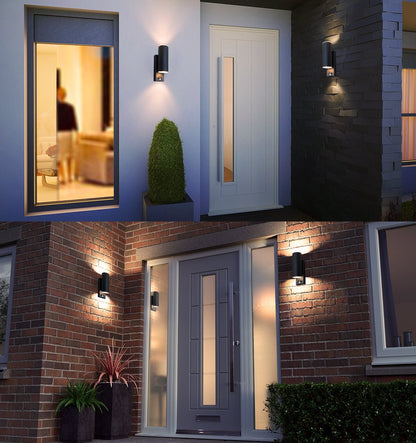 12W Black LED Double Outdoor Wall With PIR Movement Sensor Stainless Steel Warm White - Energy Light Bulbs - Free delivery on all orders