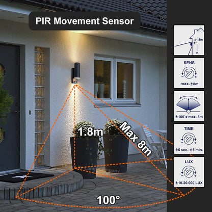 12W Black LED Double Outdoor Wall With PIR Movement Sensor Stainless Steel Warm White - Energy Light Bulbs - Free delivery on all orders