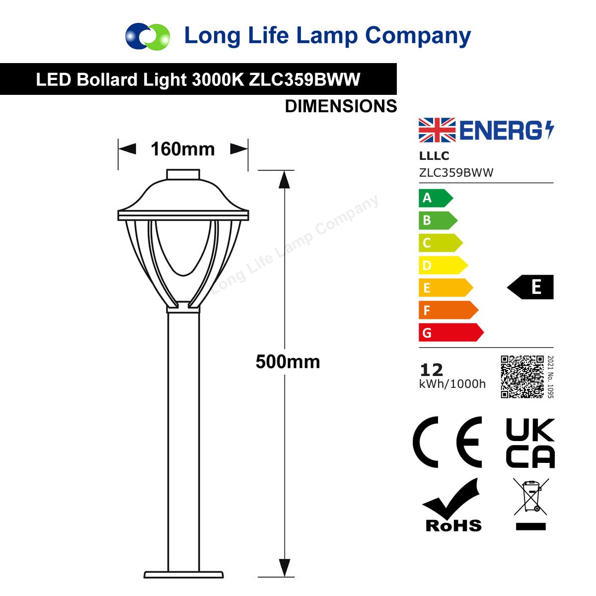 12W LED Bollard Outdoor Garden Light Stainless Steel Black Finish Warm White - Energy Light Bulbs - Free delivery on all orders