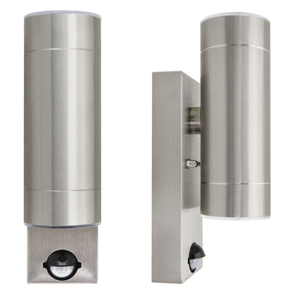 12W LED Double Outdoor Wall With PIR Movement Sensor Stainless Steel Cool White - Energy Light Bulbs - Free delivery on all orders
