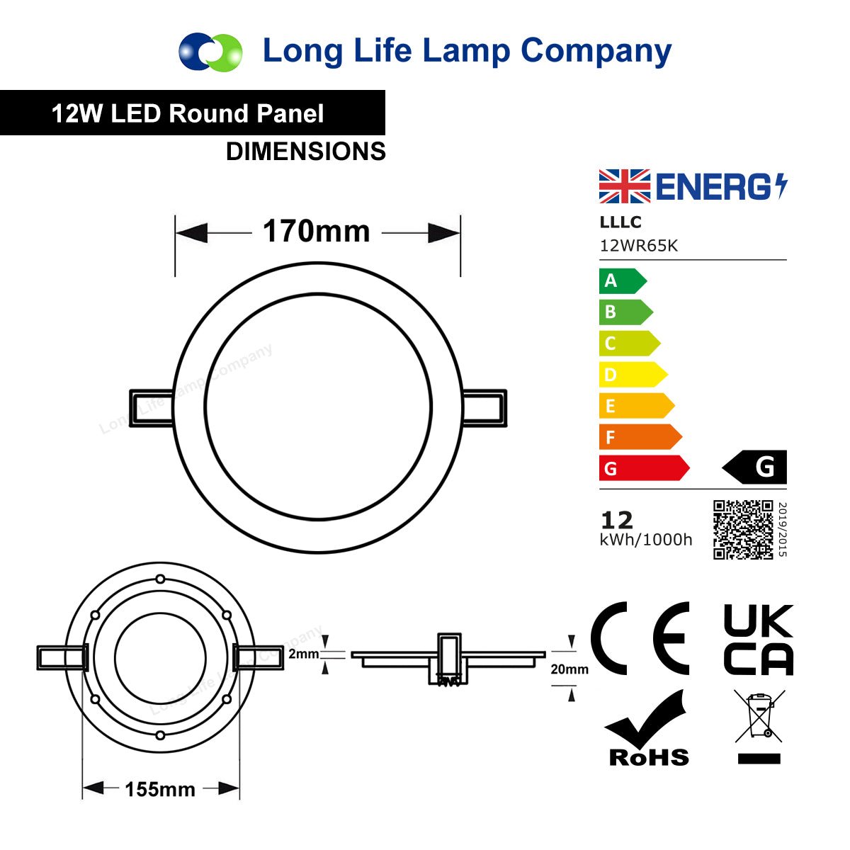 12w LED Round Recessed Ceiling Flat Panel Down Light Ultra slim Lamp Cool White 6500K - Free delivery on all orders