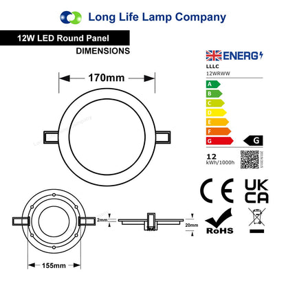 12w LED Round Recessed Ceiling Panel Light Ultra Slim Warm White - Free delivery on all orders