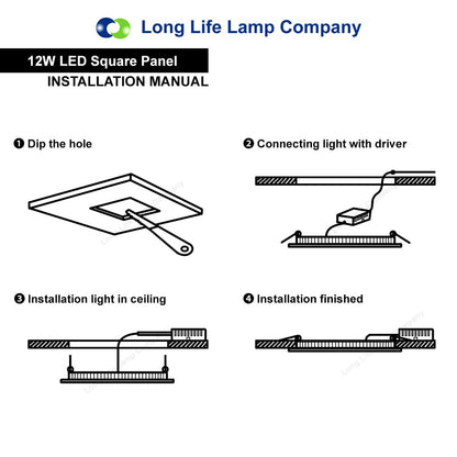12w LED Square Recessed Ceiling Panel Cool White 6500K - Energy Light Bulbs - Free delivery on all orders