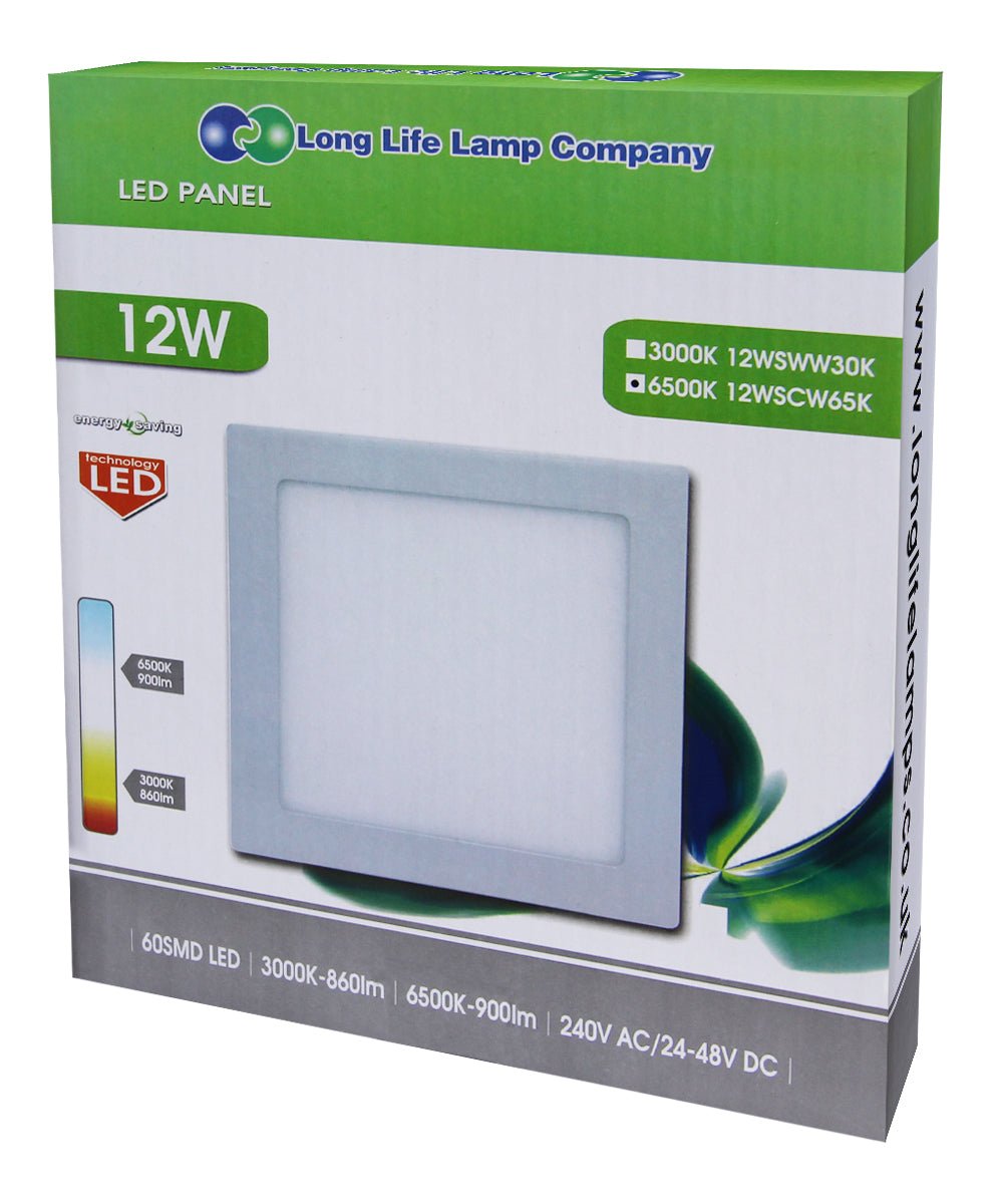 12w LED Square Recessed Ceiling Panel Cool White 6500K - Energy Light Bulbs - Free delivery on all orders