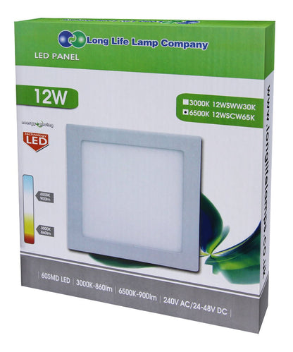 12w LED Square Recessed Ceiling Panel Cool White 6500K - Energy Light Bulbs - Free delivery on all orders