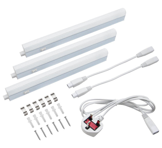 12w LED T5 Under Cabinet Link Light 6000k Cool White 220 - 240v AC Pack of 3 x 1 feet with Plug - Energy Light Bulbs - Free delivery on all orders