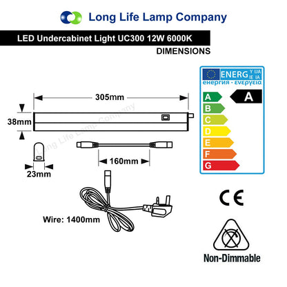 12w LED T5 Under Cabinet Link Light 6000k Cool White 220 - 240v AC Pack of 3 x 1 feet with Plug - Energy Light Bulbs - Free delivery on all orders