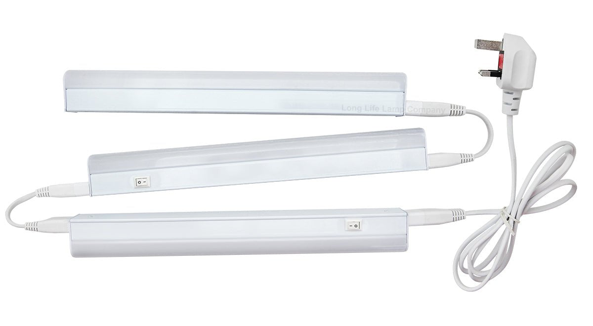 12w LED T5 Under Cabinet Link Light 6000k Cool White 220 - 240v AC Pack of 3 x 1 feet with Plug - Energy Light Bulbs - Free delivery on all orders