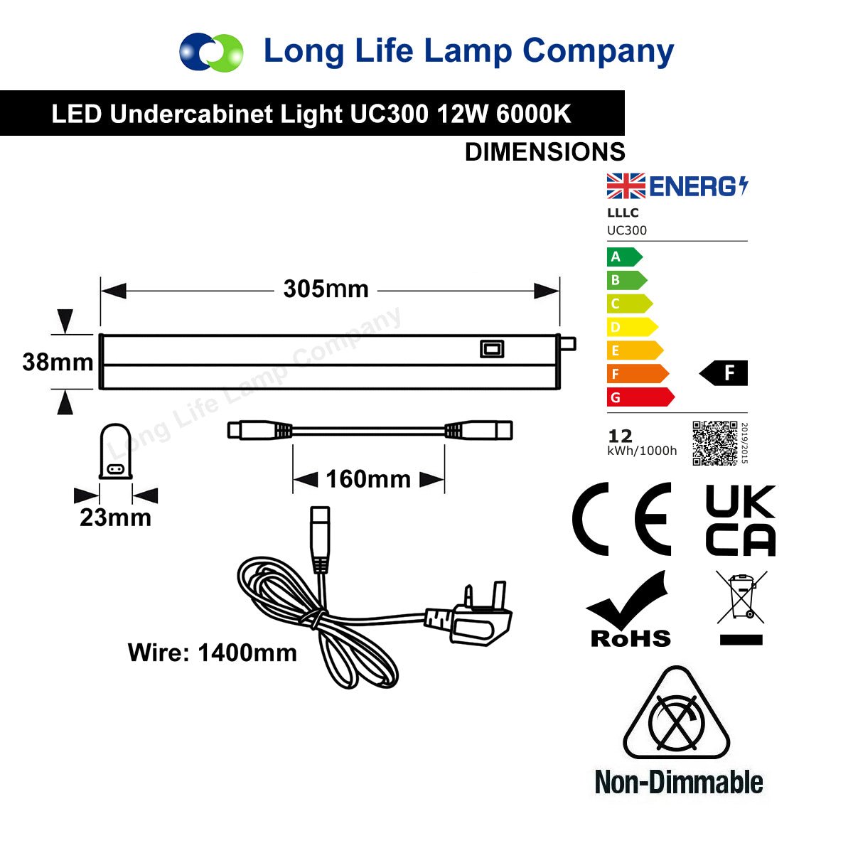 12w LED T5 Under Cabinet Link Light 6000k Cool White 220-240v Pack of 3 x 1 feet with Plug UC300 - Free delivery on all orders