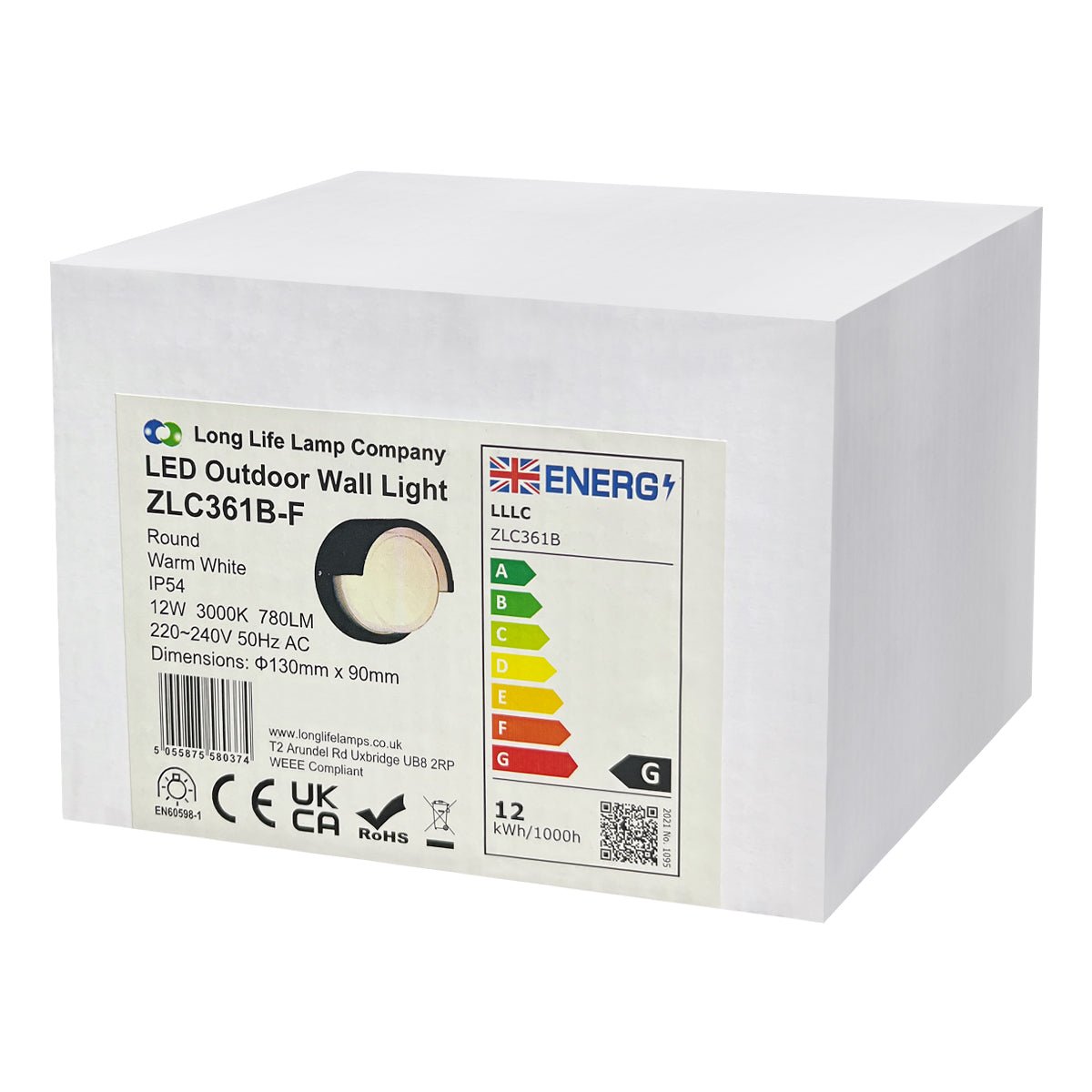 12W Outdoor Modern Round Black LED Wall Light Opal Diffuser 3000K - Energy Light Bulbs - Free delivery on all orders
