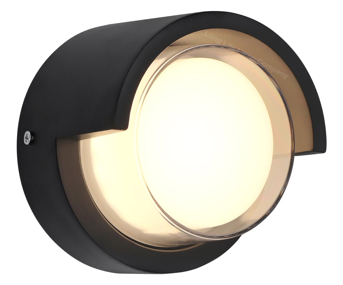 12W Outdoor Modern Round Black LED Wall Light Opal Diffuser 3000K - Energy Light Bulbs - Free delivery on all orders