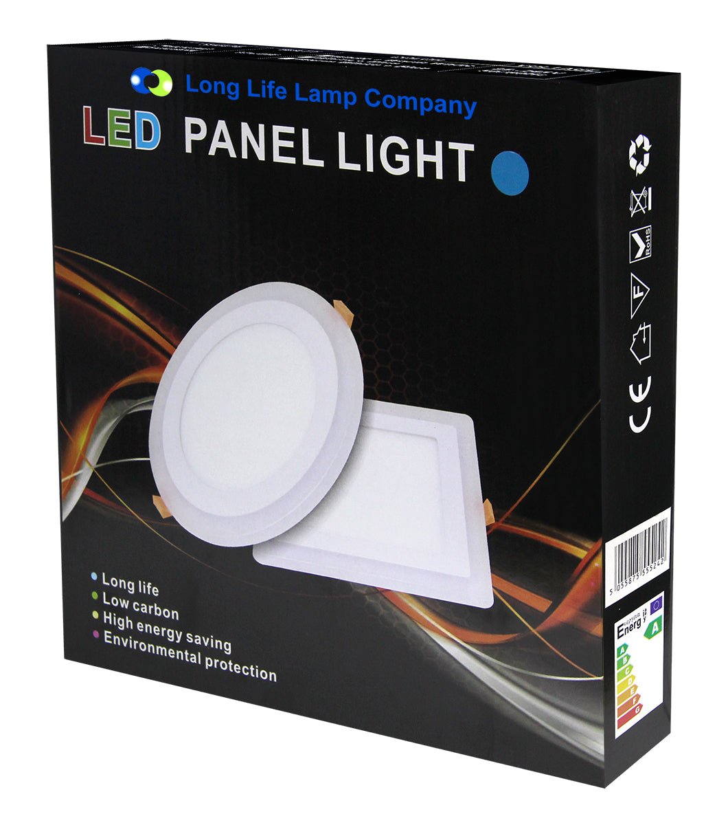 12w Round Recessed LED Ceiling Panel Light Dual Colour Cool White Blue Ring - Energy Light Bulbs - Free delivery on all orders