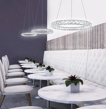 24W LED Ring Pendant Light Cool White 6000K Chrome