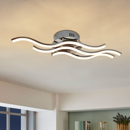 Modern LED Ceiling Chrome 3 Strip Light Warm White 20W Semi Flush