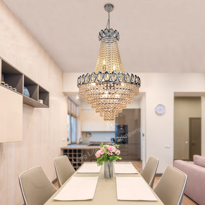 Large Ceiling Crystal Pendant Chandelier Suspended Chrome Frame Cascading Droplets