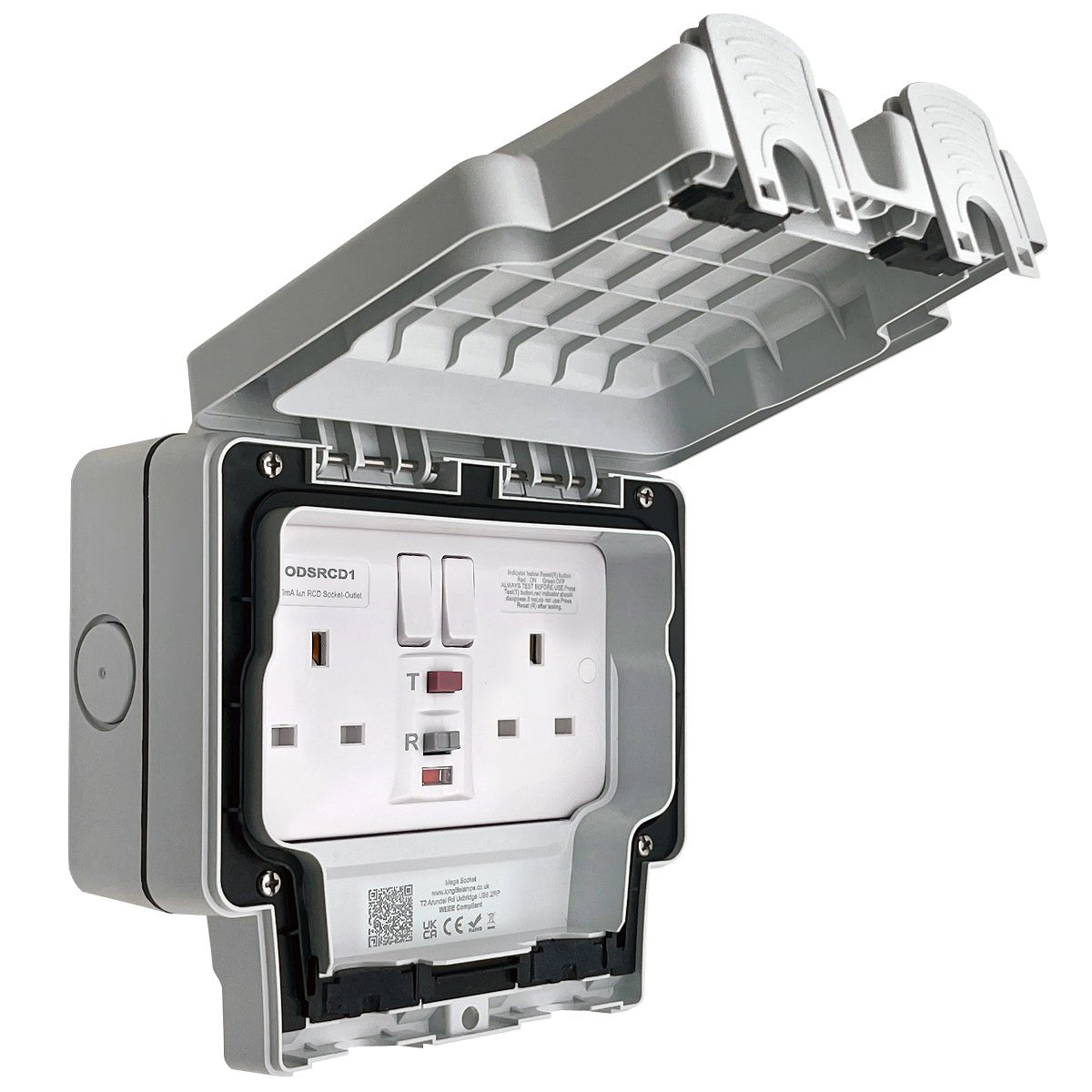 13A 2 Gang Weatherproof Double Outdoor RCD Switched DP Socket IP66 Grey - Energy Light Bulbs - Free delivery on all orders