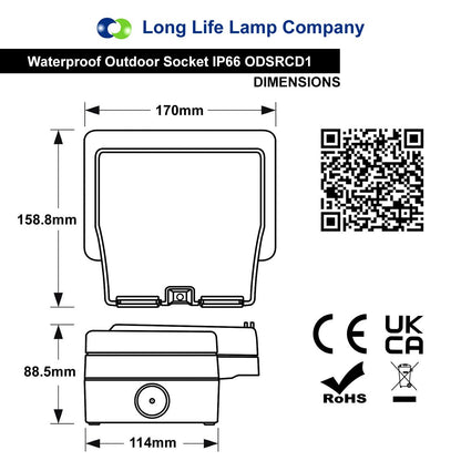 13A 2 Gang Weatherproof Double Outdoor RCD Switched DP Socket IP66 Grey - Energy Light Bulbs - Free delivery on all orders