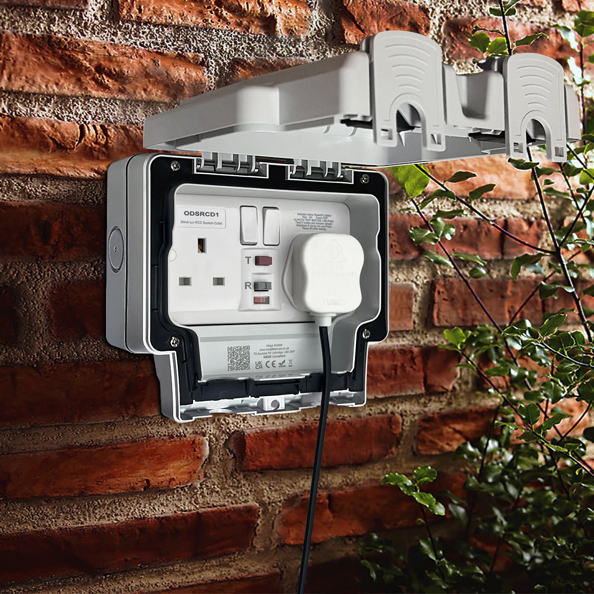 13A 2 Gang Weatherproof Double Outdoor RCD Switched DP Socket IP66 Grey - Energy Light Bulbs - Free delivery on all orders