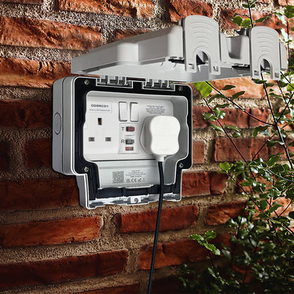 13A 2 Gang Weatherproof Double Outdoor RCD Switched DP Socket IP66 Grey - Energy Light Bulbs - Free delivery on all orders