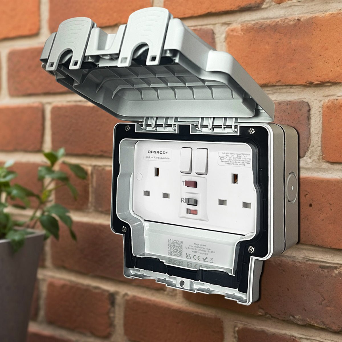 13A 2 Gang Weatherproof Double Outdoor RCD Switched DP Socket IP66 Grey - Energy Light Bulbs - Free delivery on all orders