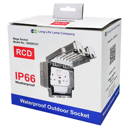 13A 2 Gang Weatherproof Double Outdoor RCD Switched DP Socket IP66 Grey - Energy Light Bulbs - Free delivery on all orders