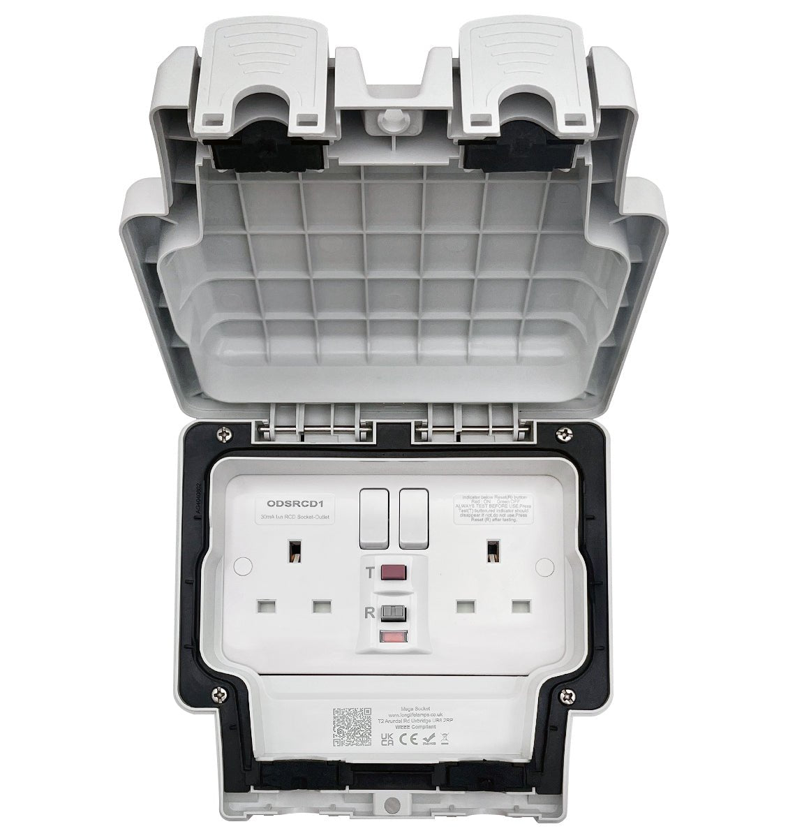 13A 2 Gang Weatherproof Double Outdoor RCD Switched DP Socket IP66 Grey - Energy Light Bulbs - Free delivery on all orders