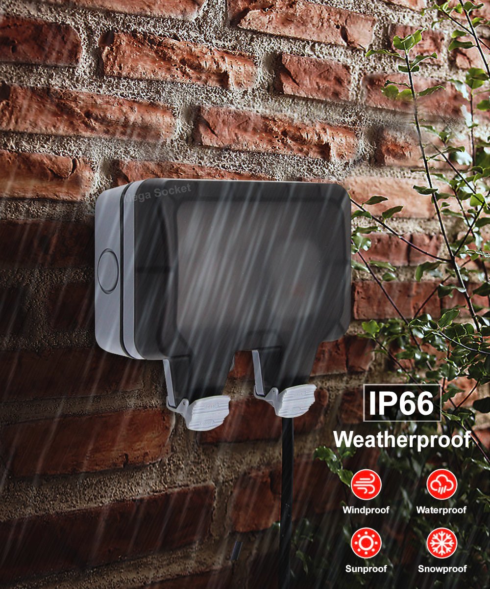 13A 2 - Gang Weatherproof Outdoor Switched Socket IP66 Rated - Energy Light Bulbs - Free delivery on all orders