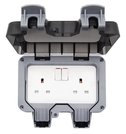 13A 2 - Gang Weatherproof Outdoor Switched Socket IP66 Rated - Energy Light Bulbs - Free delivery on all orders