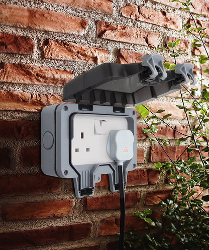 13A 2 - Gang Weatherproof Outdoor Switched Socket IP66 Rated - Energy Light Bulbs - Free delivery on all orders