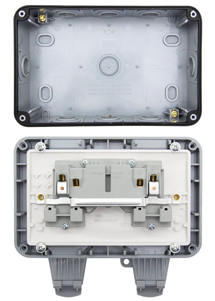 13A 2 - Gang Weatherproof Outdoor Switched Socket IP66 Rated - Energy Light Bulbs - Free delivery on all orders