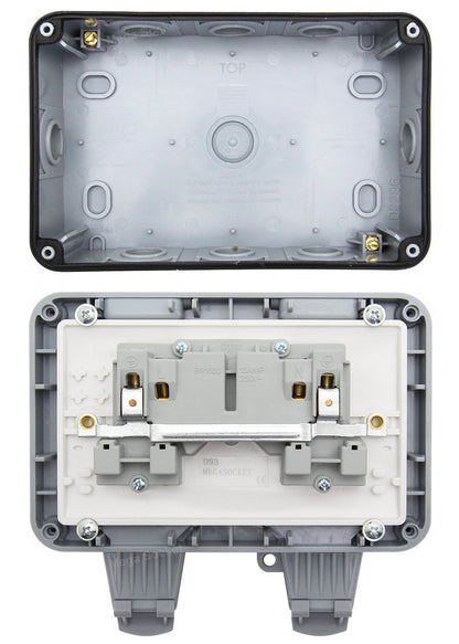 13A 2 - Gang Weatherproof Outdoor Switched Socket IP66 Rated - Energy Light Bulbs - Free delivery on all orders