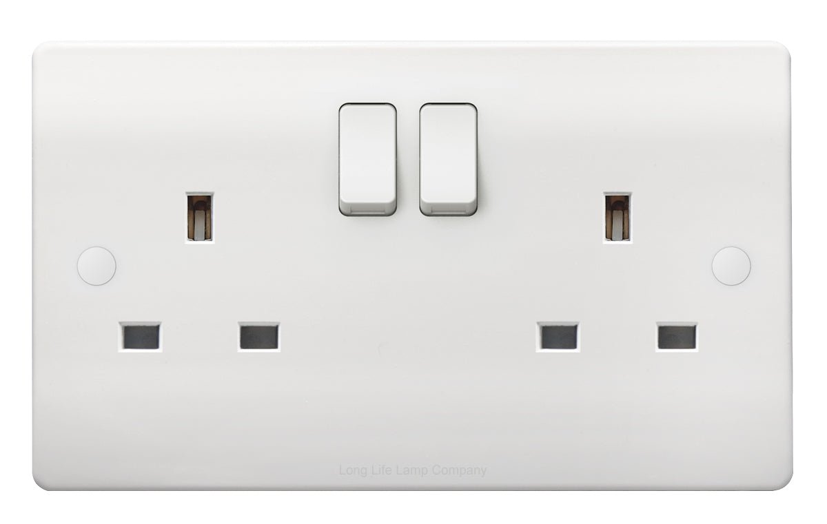 13A Double Switch Plug Socket 2 Gang Wall Outlet 2 Pack or 5 Pack - Energy Light Bulbs - Free delivery on all orders