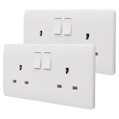13A Double Switch Plug Socket 2 Gang Wall Outlet 2 Pack or 5 Pack - Energy Light Bulbs - Free delivery on all orders