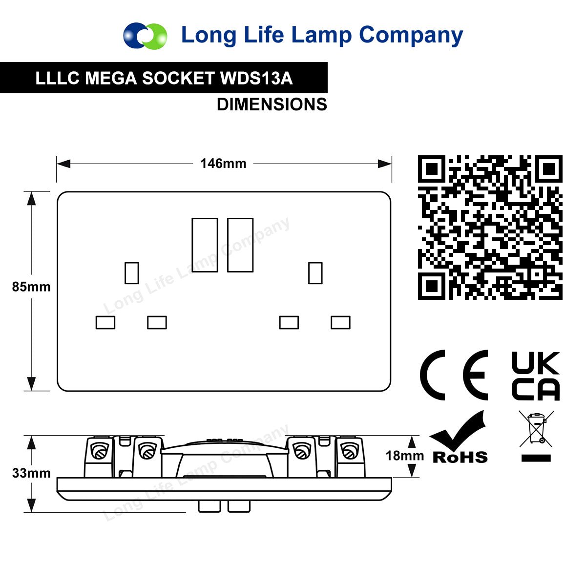 13A Double Switch Plug Socket 2 Gang Wall Outlet 2 Pack or 5 Pack - Energy Light Bulbs - Free delivery on all orders